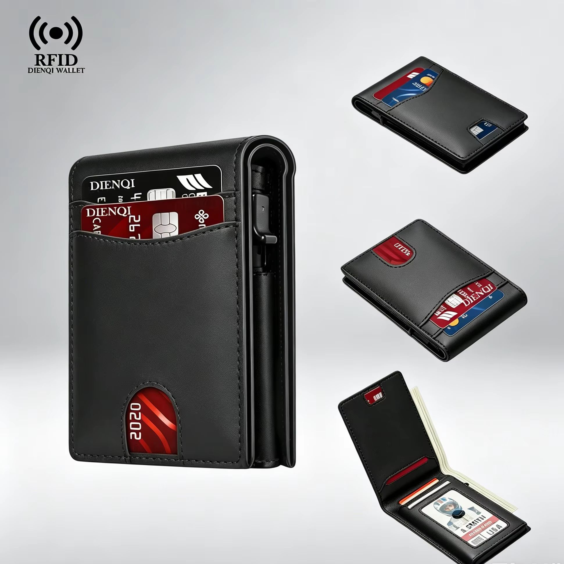 Card Top Loader - 高級ブランド ビジネス クレジットカードホルダー ポケット メンズ財布 RFID