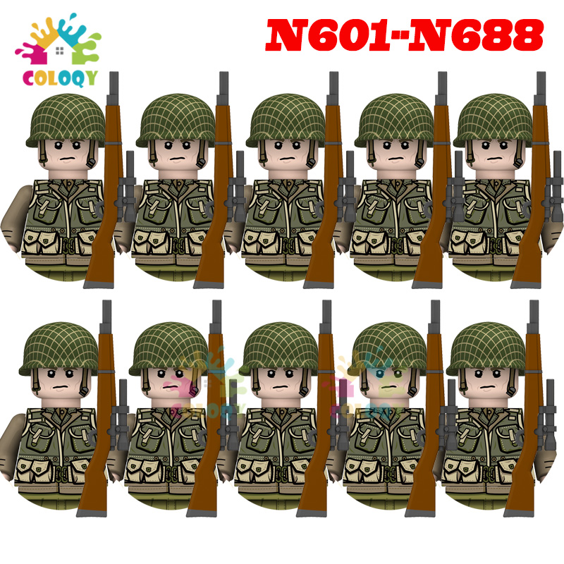 Lego Minifigure Holder - 子供のおもちゃ 第二次世界大戦 10個/セット N601-N688 組み立てブロック アメリカ