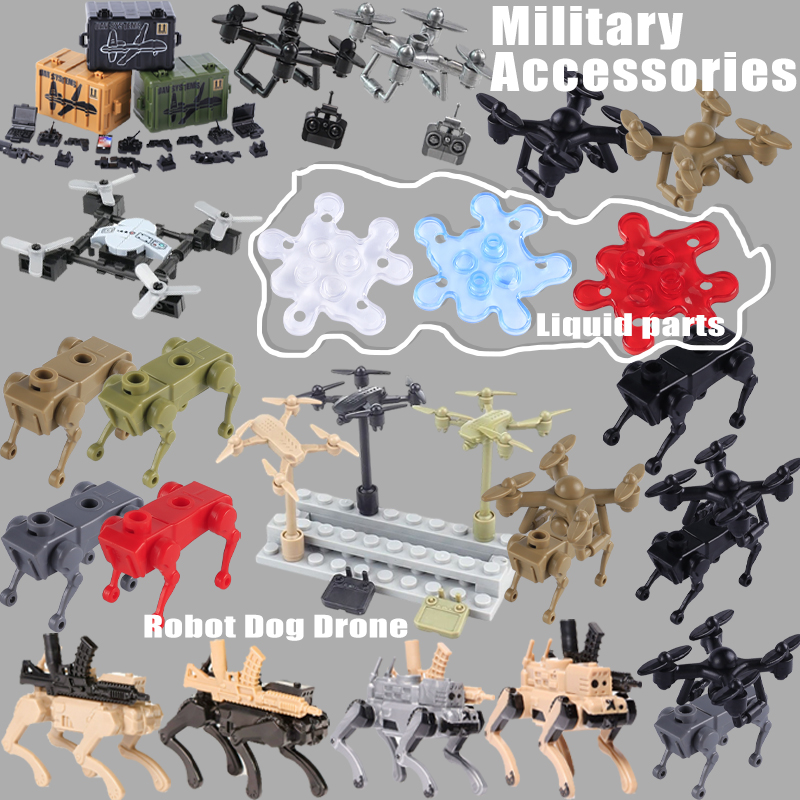 Lego Minifigure Holder - 第二次世界大戦軍事アクセサリーUAVロボット犬ドローンビルディングブロック液体パーツ兵士フィギュア銃機械式狼ブリックおもちゃギフト