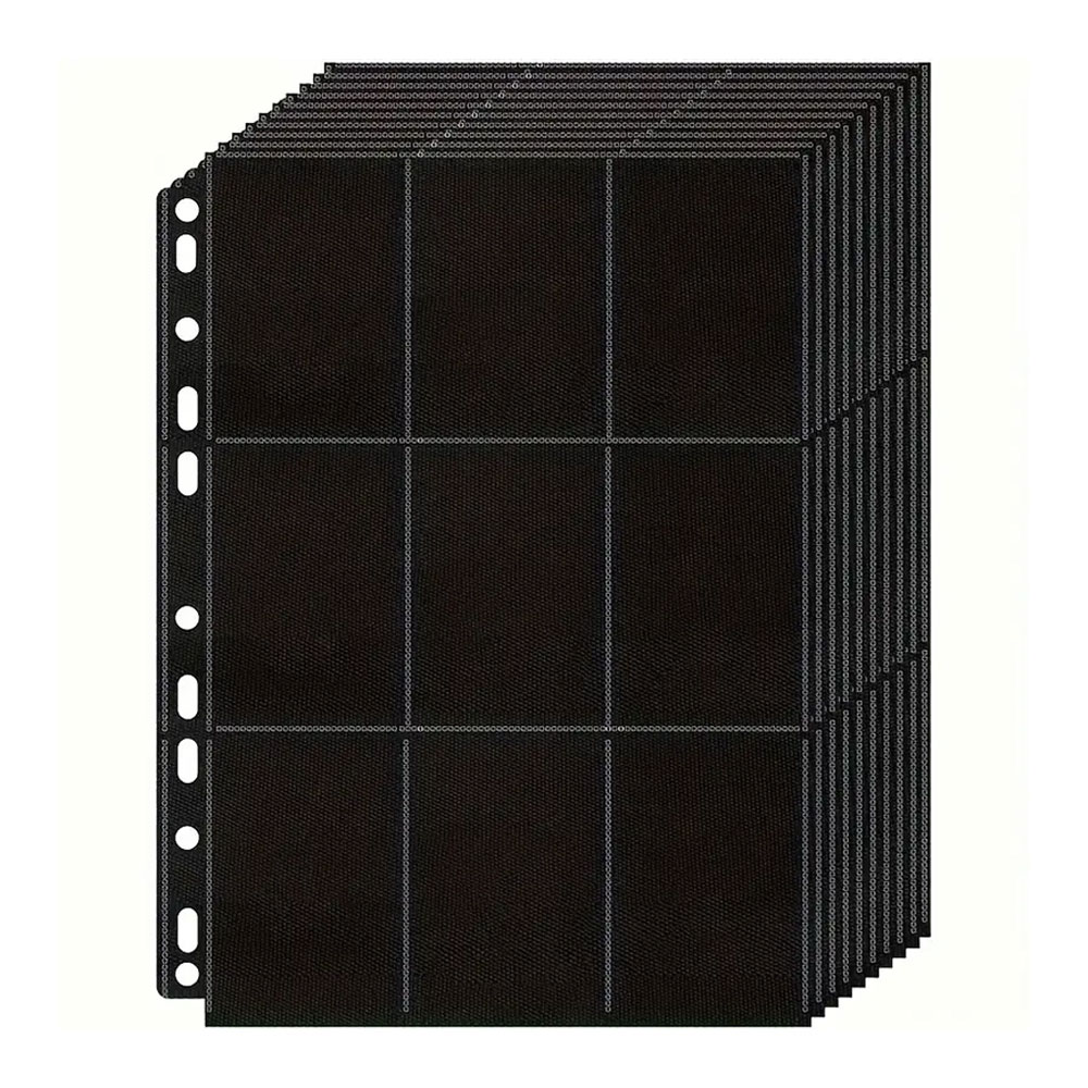 Trading Card Binder - ブラック取引カードバインダーページ、収納ウォレット、両面、180ゲーム用のロードポケット、9ポケット、a4、10パック